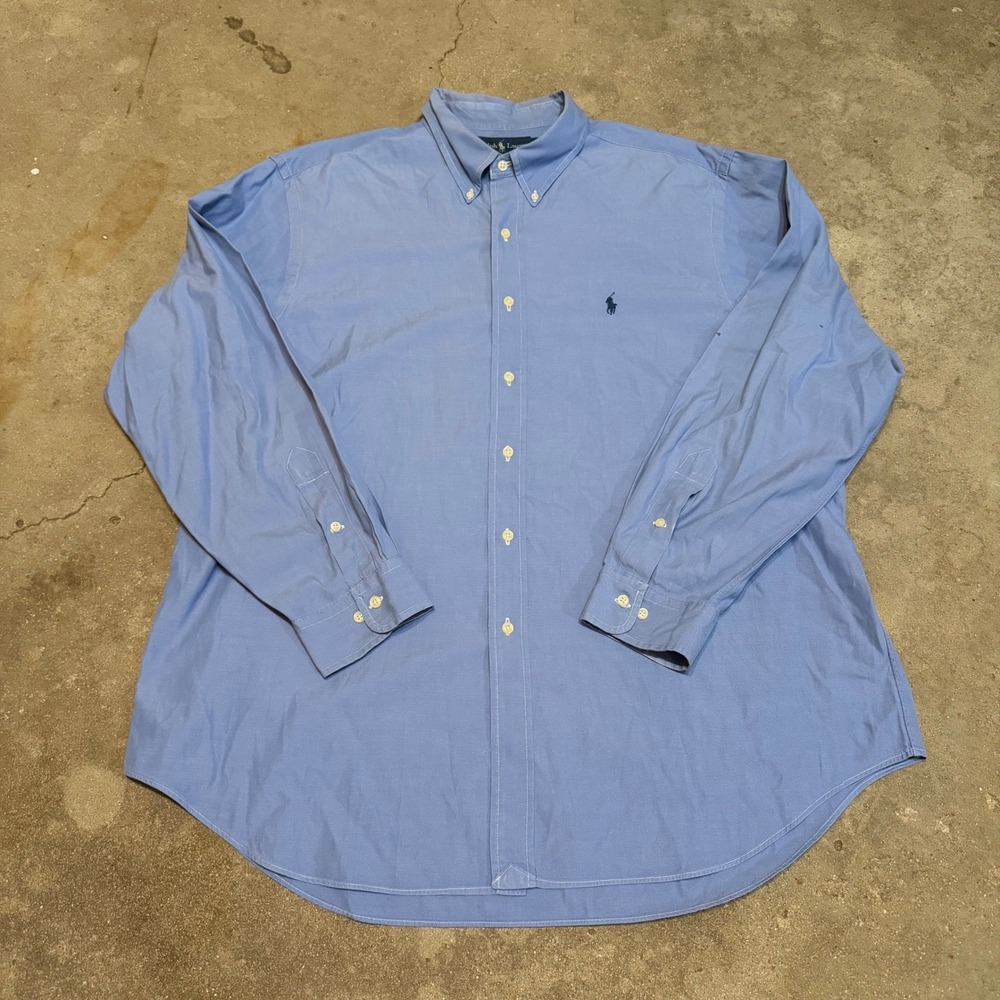 Ralph Lauren Button Down Shirt Mens 18 34/35 Blue Classic Fit Oxford Long Sleeve